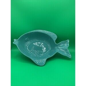 Ceramic Stoneware,TURQUOISE color 14”x 10”x 3.25” Fish Serving Tray,EUC